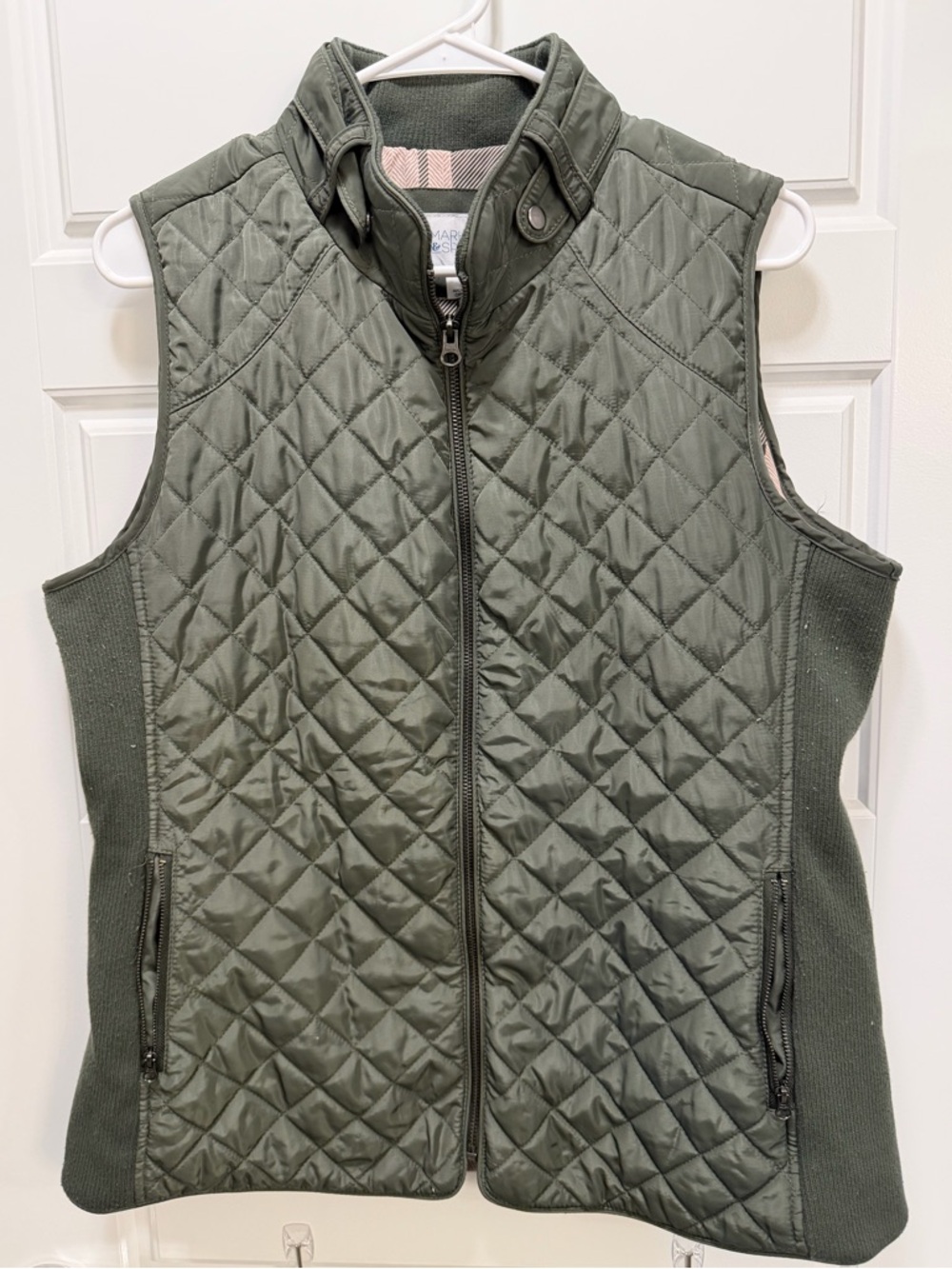 Market & Spruce Quilted Vest Womens Size Large Olive Green Puffer Zip Up